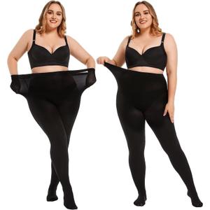 YAGAXI 2 Pairs Plus Size Tights for Women, Semi Opaque Pantyhose for Women High Waist Control Top and Reinforced Toes 60D (Black, XXL)