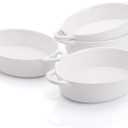 Foraineam 4 Pack 20 Ounce Porcelain Ramekins with Double Handles Oval Creme Brulee Souffle Baking Dishes