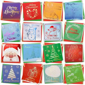WorldBazaar Mini Christmas Cards with Envelopes Stickers 24 Pack Gold Foil Mini Christmas Greeting Cards Bulk Mini Note Cards School Business Supplies