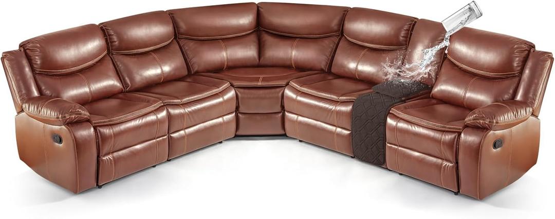 VANSOFY Extra Large Reclining Sectional Couch Covers, Waterproof 5-Piece Sofa Covers for L Shape Sectional Sofa Corner Seater Washable Slipcover for Pets, Dogs(1 Seat Console Cover, Chocolate)