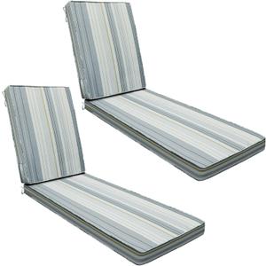 AAAAAcessories Outdoor Chaise Lounge Cushions, Fade-Resistant, Waterproof Patio Furniture Replacement Cushions, 80" x 26" x 3", Set of 2, Ash Blue Harbor Stripe