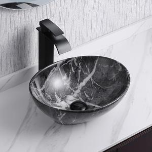 Davivy 16'' X 13.2'' Nordic Marbling Oval Vessel Sink with Pop Up Drain,Bathroom Vessel Sinks,Ceramic Vessel Sink,Bathroom Sinks Above Counter,Oval Sink Bowls for Bathroom