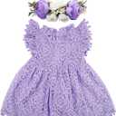 BGFKS Baby Girl Tutu Dress Elegant Lace Pom Pom Flutter Sleeve with Flower Headband Set (2T, Purple)