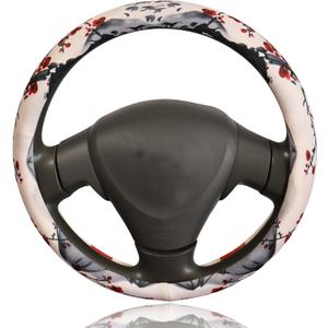 Cherry Blossom Japanese Sakura Steering Wheel Cover for 14.5-15 Inch (37-38 cm) Wheels, Premium Fabric with Non-Slip Rubber Inner Ring
