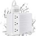 CALIONLTD Outdoor Power Strip Weatherproof - IPX6 Waterproof 24.6ft Extension Cord 3 Widely Outlets Overload Protection Shockproof Flat Plug Wall Mountable for Outdoor Indoor ETL,White