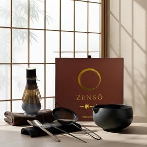 ZENSO Premium Matcha Whisk Set  8 Piece Japanese Matcha Tea Ceremony Kit | Handmade Ceramics - Matcha Bowl, Purple Bamboo Whisk, Whisk Holder, Sifter, Scoop & Scoop Holder, Tea Cloth, Tea Spoon