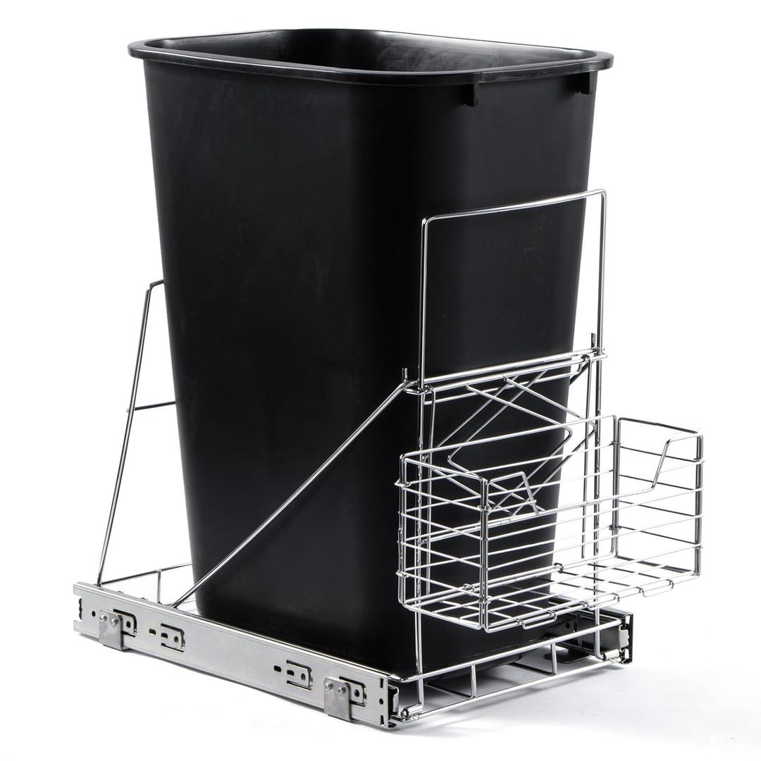 Pull Out Trash Can Under Cabinet,Adjustable Under Sink Trash Can Pull Out Kit with Removable Basket,Slide Roll Out Kitchen Trash Can Rack,Fit for Most 7-11 Gallon Garbage (Trash Can Not Included)