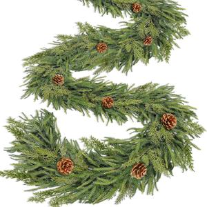 Extra Thick&Lush-9 Ft by 10 Inch Real Touch Norfolk Pine Garland,Christmas Garland Artificial Realistic Soft Thickness Greenery Pine Cypress Pinecones Garlands for Mantle Fireplace Home Indoor Outdoor