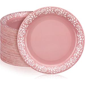 Yungyan 100 Pcs 9 Inch Pink Cielito Lindo Party Decoration Cielito Lindo Paper Plates Platos De Barro Mexican Plates for Baby Shower Talavera Wedding