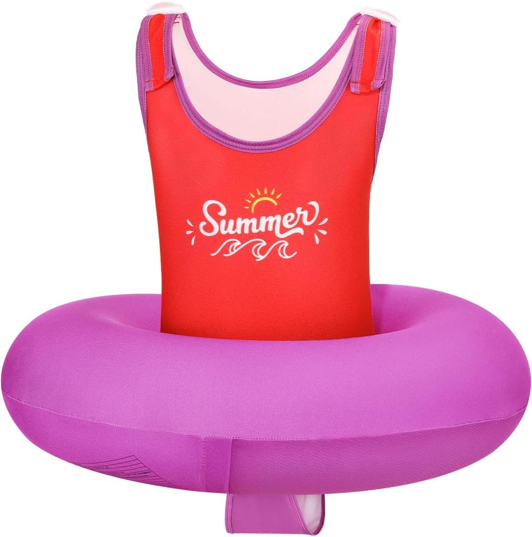HeySplash Toddler Swim Vest for Age 3-6, Swim Trainer Vests with Adjustable Strap fit for Boys Girls 29-55lbs,Children Swimsuit, Floating Tubes Swim Aid Jackets,Beginner Learn to Swim Pool Floaties (K-Purple + Red)