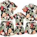 PATPAT Family Matching Outfits Hawaiian Dad and Me Beach Tropical Plant Allover Flower Print Shirt and Shorts Set XL