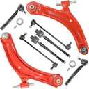 8pcs Front End Suspension Kit for Nissan 2008-2013 Rogue, 2014-2015 Rogue Select, 2 Lower Control Arms w/Ball Joints Inner & Outer 4 Tie Rods 2 Sway Bar Links Replacement,Heavy Duty PU Bushings, Red