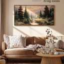 ARPEOTCY Rustic Landscape Wall Art for Living Room Fireplace Hallway, Large Framed Art,20x40in,Vintage Farmhouse Earthy Moody Cozy Decor, Nature Mountain Valley Painting Artwork for Spring Summer
