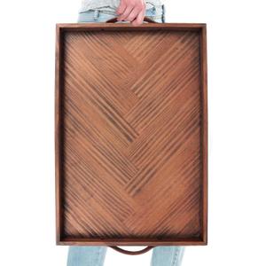 Large Ottoman Wooden Trays, Wood Serving Tray with Handles, Large Ottoman Tray, Wooden Serving Trays for Coffee Tables, Living Rooms and Kitchens, 24 x 16 inch