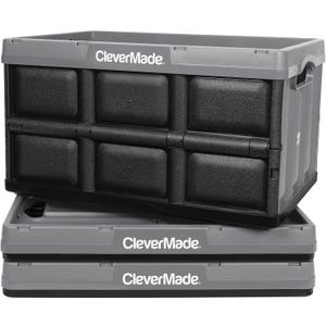 CleverMade Collapsible Storage Bins 46L (3-Pack) Heavy Duty Collapsible Plastic Storage Bins, Stackable Folding Storage Bins for Car, Garage, Home Organization - Foldable Bins, Stone