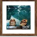 Hongkee 16x16 Frame, 16 x 16 Rustic Brown Wood Style (12x12 Mat, 1 Pack), 16x16 in
