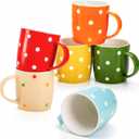 Elsjoy 6 Pack Polka Dot Coffee Mugs, 12 Oz Ceramic Coffee Mugs Colorful Porcelain Mug Set for Coffee, Tea, Milk, Hot Chocolate