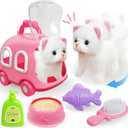 SMILESSKIDDO Walking Cat Toys for Girls - Electronic Kitty Meow with Wagging Tail, Storage Cage and Accessories, Interactive Pet Care Playset, Gifts for Toddlers 1 2 3 4 5 6 Year Old