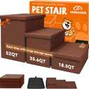 Dog Stairs with Storage 18" H, 3-Step Wider Dog Steps for Small/Medium/Large Old Dogs Cats, Folding Sturdy Pet Stairs Climbing Bed Couch, Ramp for Car Hold Up to 200 lbs (Brown, No Condo)
