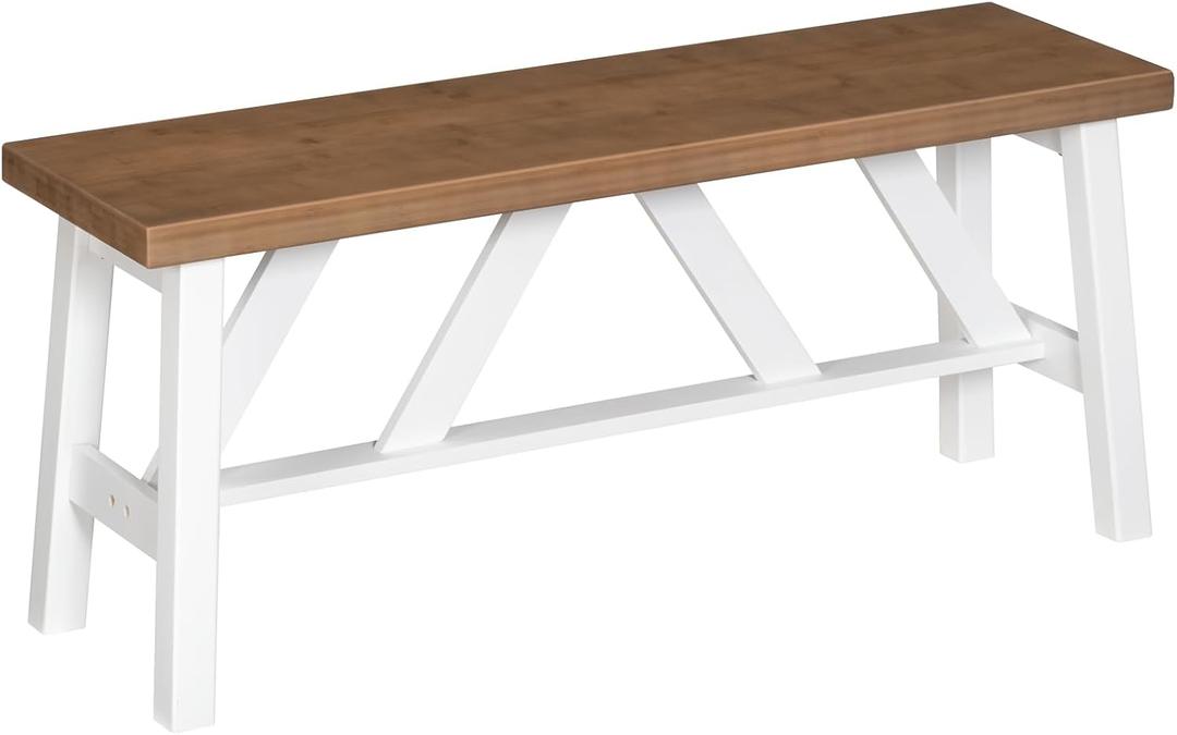 HOOBRO Bamboo Dining Bench, 39.4 inch Farmhouse Kitchen Table Bench, Solid Bamboo Dining Room Bench for Kitchen, Living Room, Bedroom, Hallway, Sturdy and Stable, Walnut and White WH17CD01