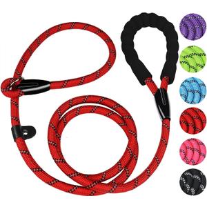Slip Lead Dog Leash, 6 FT Heavy Duty Dog Leashes, Durable Training Rope Slip Leash with Comfortable Padded Handle and Highly Reflective Threads for Small Medium and Large Dogs, (Red) (6 Feet x 1/2 Inch)
