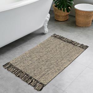 Collive Washable Small Bathroom Rug 2x3, Hand Woven Low Profile Front Door Mat Natural/Black Farmhouse Entryway Rugs, Cotton Reversible Kitchen Carpet for Foyer Bedroom Door Decor