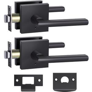 Ohuhu Black Door Knob, 2 Pack Door Knobs, Matte Black Door Handle, Bedroom Door Lock, Interior Door Knobs Door Lever with Modern Contemporary Slim Square Design for Bathroom Privacy in Satin Zinc