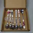 28 PCS Dessert Forks and Spoons Silverware Set with Ceramics Handle,Includes 1PCS Storage Bag,Stainless Steel Mini Coffee,Tea Spoons for Dessert Salad Appetizers