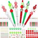 Gueevin 150 Pcs Christmas Beadable Pen 20 Sets DIY Christmas Pens Bulk with Focal Silicone Beads Making Kit Acrylic Beaded Diamond Spacer Charms for School Kids Making Gift Office Classroom Supplies