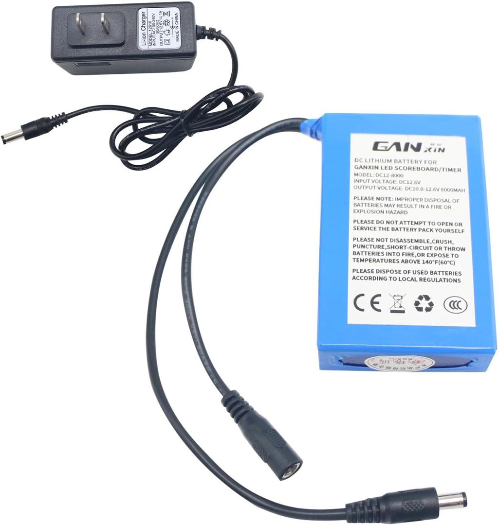 Lithium Battery 12V 8000mAh DC Battery for Scoreboard/Race Clock,External Recharge Lithium Battery with Charge and Charging Indicator Portable Battery