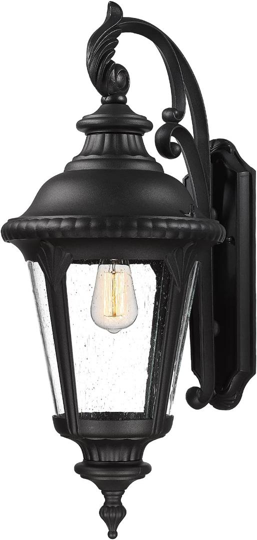 zeyu Large Outdoor Wall Light Fixtures, 28 Inch Modern Farmhouse Outdoor Wall Lantern Sconce for House, Die-Cast Aluminum with Seeded Glass, Black Finish, ZX54B BK