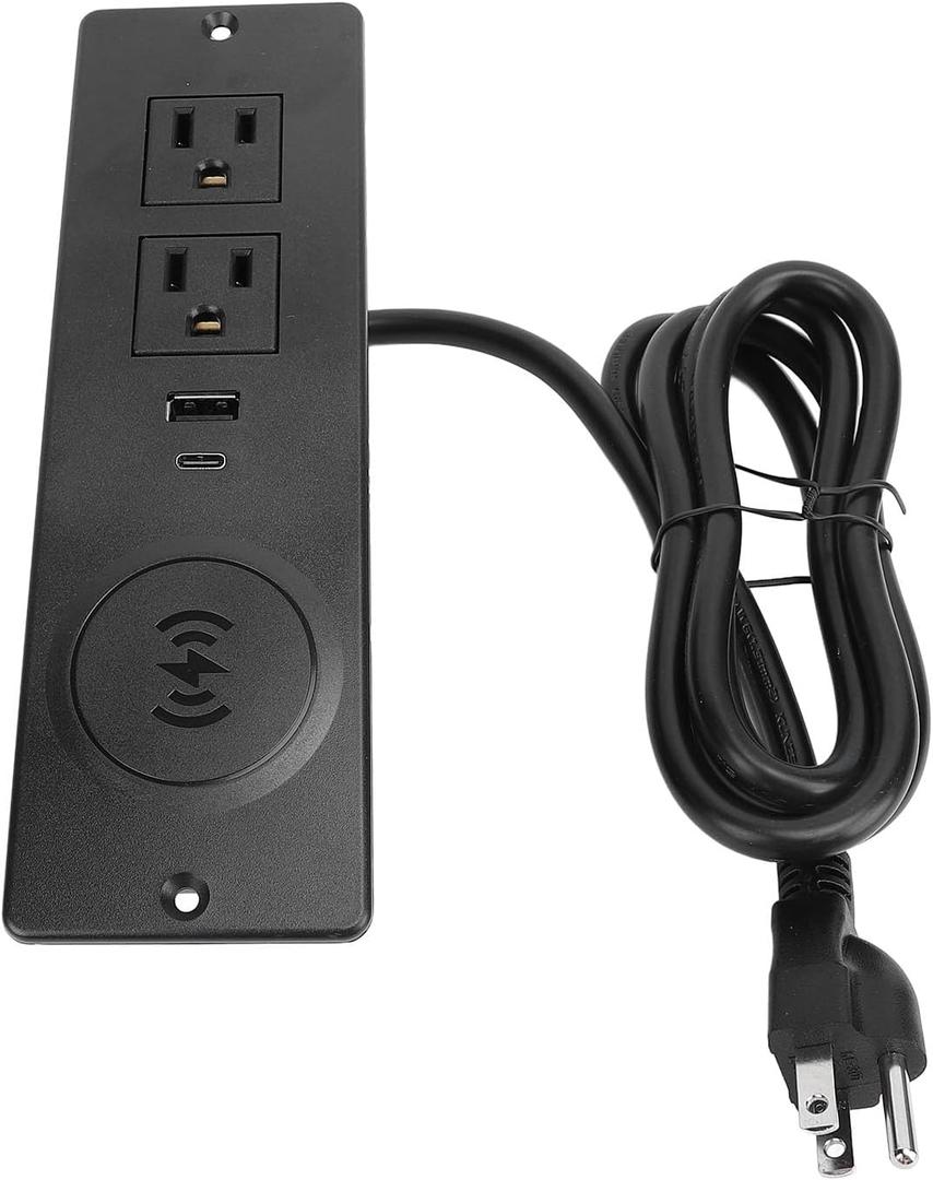 Walfront Recessed Power Strip Charger 2 AC Outlets PD 20W USB C 18W USB A 15W Furniture Flush Mount Power Strip with 1.5m Cord Leakage Guard Flame Retardant PC for Furniture (Black)