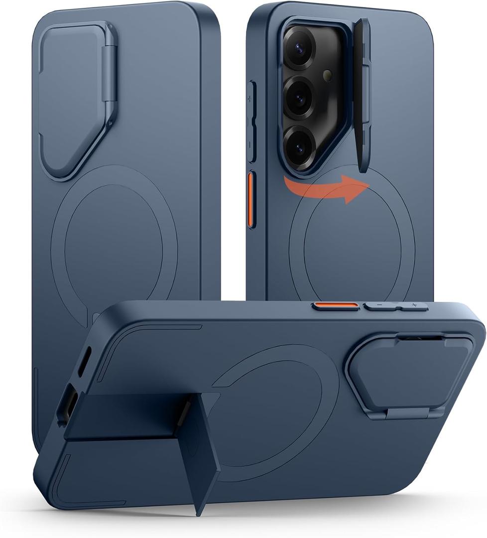 SURITCH for Samsung Galaxy S25+ Plus Phone Case, Magnetic Shockproof Protective Cover with Camera Cover & Adjustable Metal Kickstand for Galaxy S25+ Plus(2025)-Dark Blue