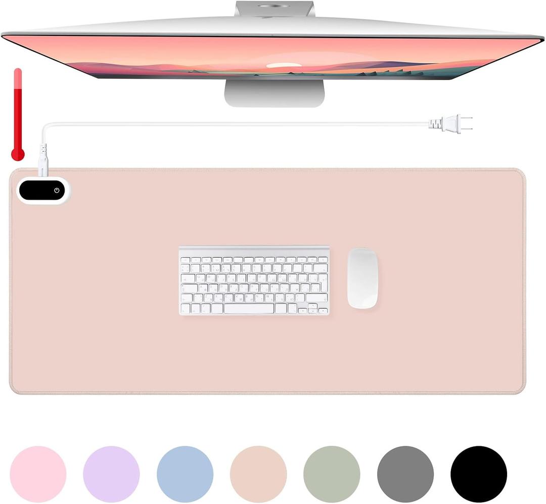 Konohan Heated Desk Pad Warm Mouse Pad, 5 Heating Level & 4 Hour Auto Shut-Off, PU Leather Warm Mouse Mat Heating Keyboard Gaming Mice Warmer Mat Only Supports 110v(Khaki Color,31.5" X 13")