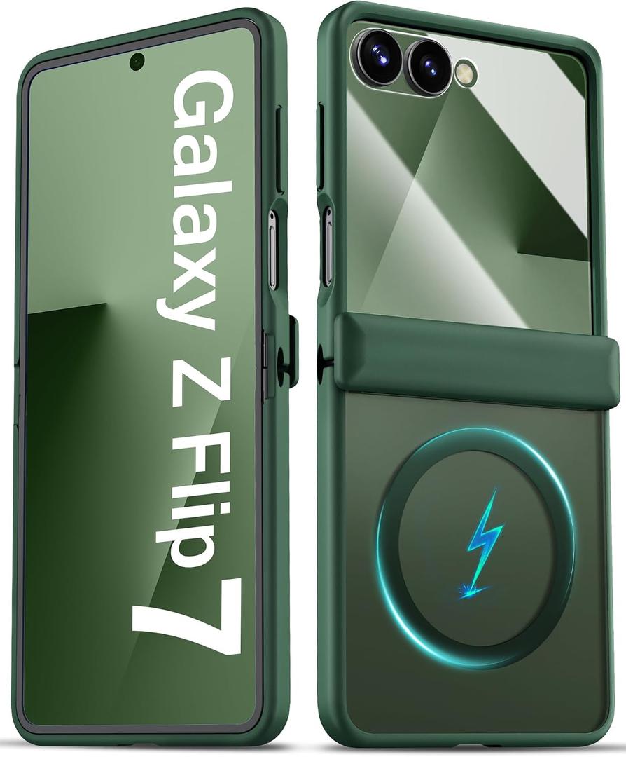 BXYJY for Samsung Galaxy Z Flip 7 Case with Hinge Protector, Slim Compatible with MagSafe, Front Screen Protector, Shockproof Rugged Translucent Protective Phone Case for Galaxy Z Flip 7, Green