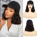 Short Wave Baseball Cap Wig with Curly Hair Extension Synthetic Wave Wig Hat for Women Adjustable Brown Black Baseball Hat Wig(4H30#) 