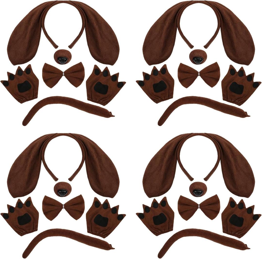 Coopay 20 Pieces Puppy Dog Costume Set Dog Ears Headband Nose Tail Bow tie Paw Gloves Animal Costume for Adult Kids Carnival Halloween Cosplay Accessories