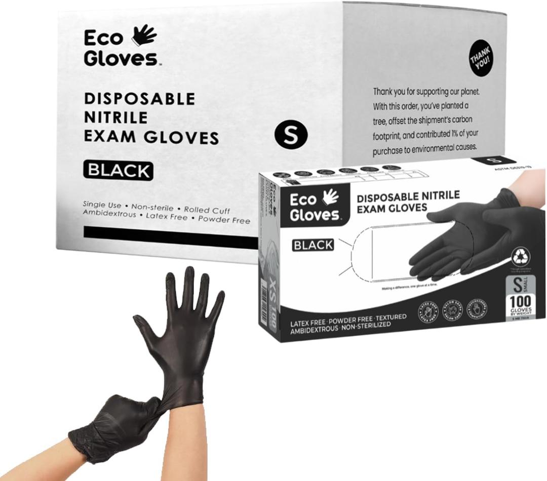 Black Nitrile Disposable Exam Gloves (5Mil) | LatexFree, PowderFree, Food Safe, Medical, Tattoo, Mechanic & Cleaning Use (Black, M)