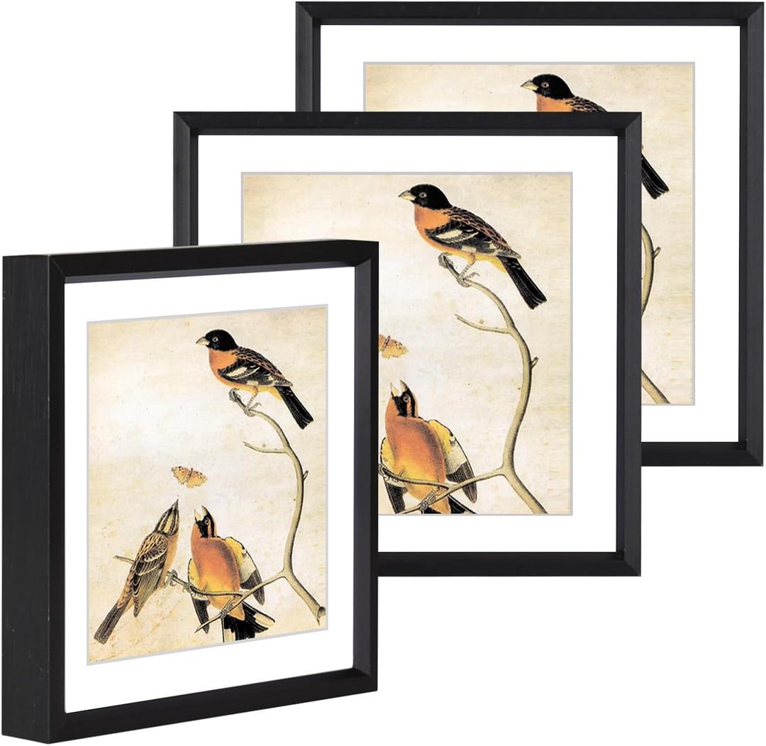 6x6 Picture Frame, Black Metal Photo Frames with HD Glass, Fits 5x5 with Mat or 6 x 6 Without Mat, Display for Wall and Table, 3 Pack