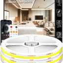 100FT COB Led Strip Lights, Uniform 6500K COB Rope Light,Bright Daylight White lights,High Density,App/Remote Control,Indoor 24V Cuttable Cabinet Lights for Bedroom,Bookshelf,Showcase,Kitchen