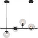 KCO Lighting 6-Light Clear Glass Globe Pendant Light Mid Century Modern Rectangular Sputnik Chandelier Vintage Black Linear Kitchen Island Pendant Lighting Dining Room (Black+Clear)