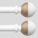 2 Pack White Boho Curtain Rods for Windows, 1" Adjustable Decorative Heavy Duty Window Treatment Rods 30 to 56 inch with Pinecone Twine Finials, Rustic Farmhouse Drapery Pole for Bedroom