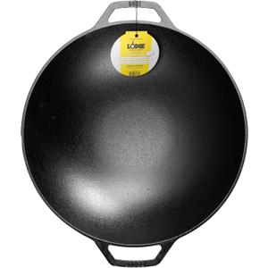 Lodge 14 Inch Cast Iron Wok with Dual Loop Handles PFAS FREE Pre-Seasoned Family Size Stir Fry Pan Stovetop & Oven Safe Heavy Duty High-Heat Retention Wok Made in USA