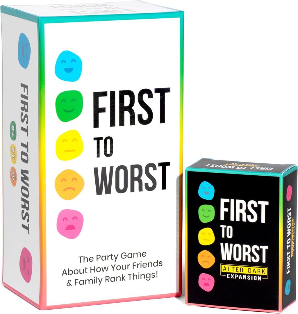 FIRST TO WORST Party Game + After Dark Expansion Set - Card Game About How Your Friends & Family Rank Things, Stocking Stuffers & Board Games Night with Polarizing Priorities