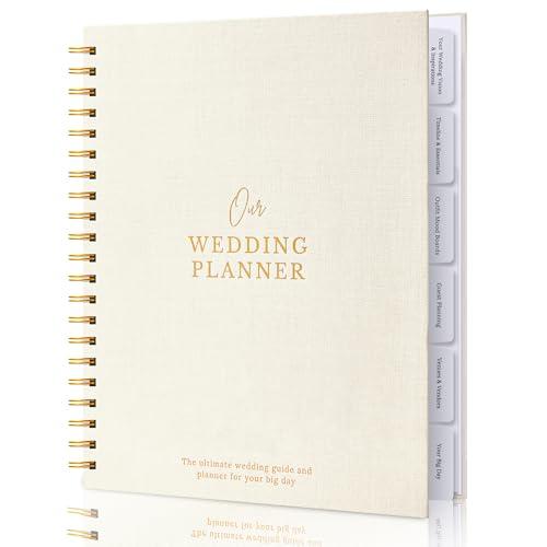 Timeless Premium Linen Wedding Planner Book and Organizer – Wedding Planning Book, Comprehensive Keepsake & Countdown Binder, Perfect Engagement Gift for Women, 11" x 9" (Cream)