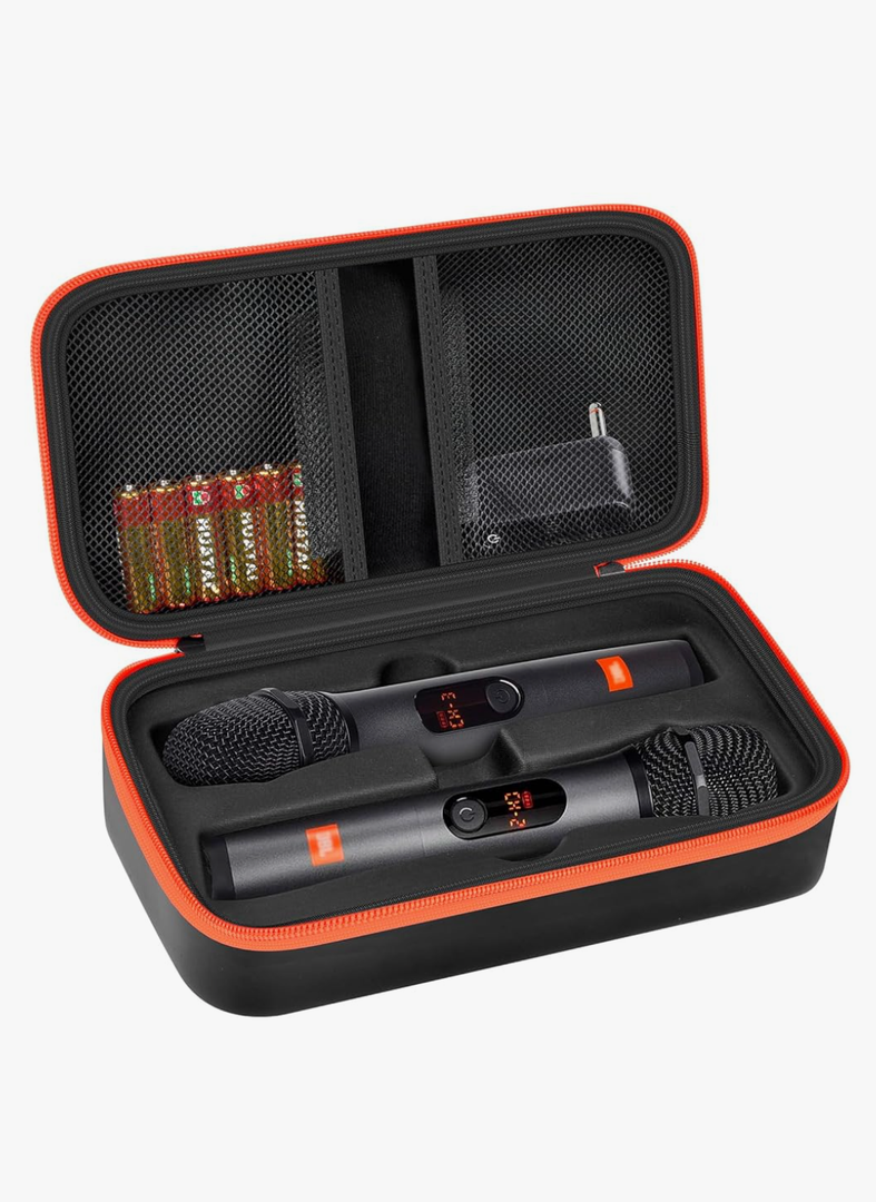 Wireless Microphone Case Compatible with JBL Wireless Two Microphone System, Handheld Dual Mic Travel Bag for Singing or Karaoke for Receivers, Adapters, AA Batteries,Only Case