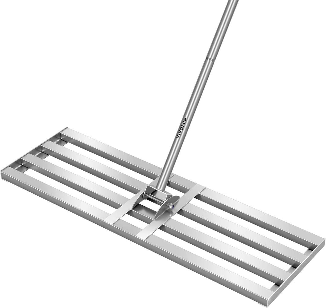 VIVOSUN 30" Lawn Leveling Rake, 30" x 10" x 78" Heavy-Duty Stainless Steel Lawn Leveler with 7FT Adjuatble Long Handle for High Effect, Metal Levelawn for Smooth Soil, Rustproof Rakes for Garden Yard