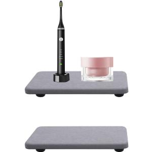 Stone Drying Tray 2 Pack Water Absorbing Tray for Sink,Diatomaceous Earth Coasters with Feets Quick Stone Drying Mat for Bathroom Kitchen Counter Sink, Grey