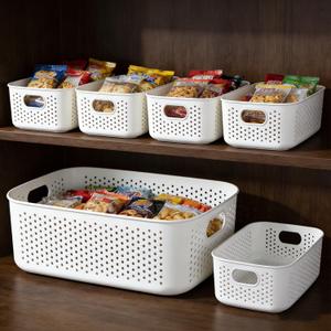 LivLab Mker Food Storage Container Sets BPA-Free Plastic Stackable Shelf Baskets for Kitchen Pantry Organization, Fruits, Vegetable, Snacks (1L+5S)