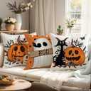 Halloween Pillow Covers 16 x 16 Inch Set of 4 Orange Polka Dots Pumpkins Boo Black Cat Ghost Throw Pillow Covers Indoor Outdoor Decorative Pillow Case for Sofa Couch Bed Living Room Decor